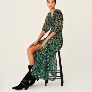 NWT ba&sh Hooper Floral Midi Dress Green Water Size 1 / S Boho